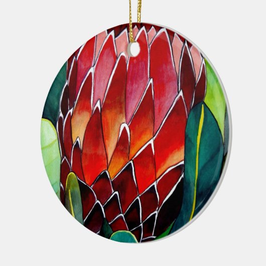 Red Protea Blume Original Aquarellkunst Keramikornament (Links)