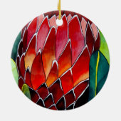 Red Protea Blume Original Aquarellkunst Keramikornament (Hinten)