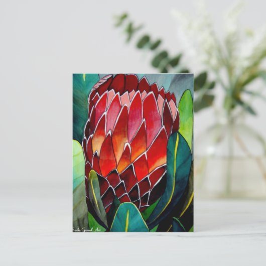 Red Protea Blume Original Aquarellkunst Postkarte (Stehend Vorderseite)