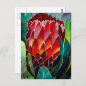Red Protea Blume Original Aquarellkunst Postkarte (Vorne/Hinten)