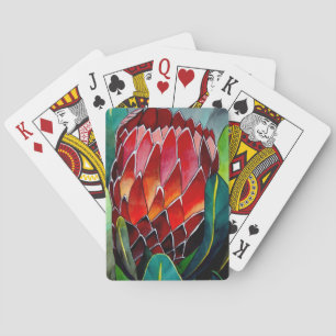 Red Protea Blume Original Aquarellkunst Spielkarten