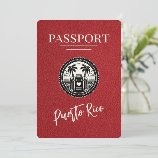 Red Puerto Rico Passport Save The Date (Stehend Vorderseite)