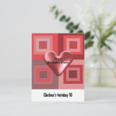 Red Puffy Heart Birthday Einladung (Stehend Vorderseite)