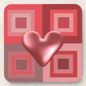 Red Puffy Heart Design Getränkeuntersetzer (Vorderseite)