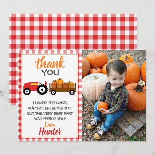 Red Pumpkin Tractor Danke Karte (Vorne/Hinten)