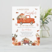 Red Pumpkin Truck Baby Dusche Herbstlaub Einladung (Stehend Vorderseite)