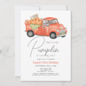 Red Pumpkin Truck Gingham 1. Geburtstag Einladung (Vorderseite)