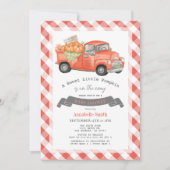 Red Pumpkin Truck Gingham Baby Dusche Einladung (Vorderseite)