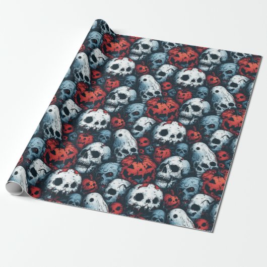 Red Pumpkins and Skulls Halloween Geschenkpapier (Ungerollt)
