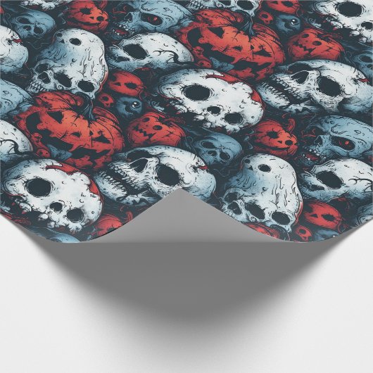 Red Pumpkins and Skulls Halloween Geschenkpapier (Ecke)