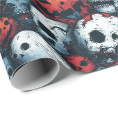 Red Pumpkins and Skulls Halloween Geschenkpapier (Rolleneckpunkt)
