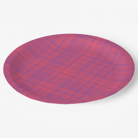 Red Purple Plaid Pattern Pappteller (Schrägansicht)