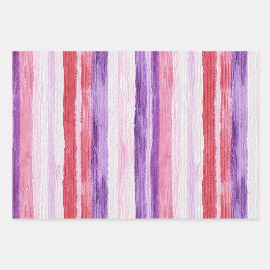 Red Purple Snowflakes Christmas Tree Stripes Geschenkpapier Set (Vorderseite 3)