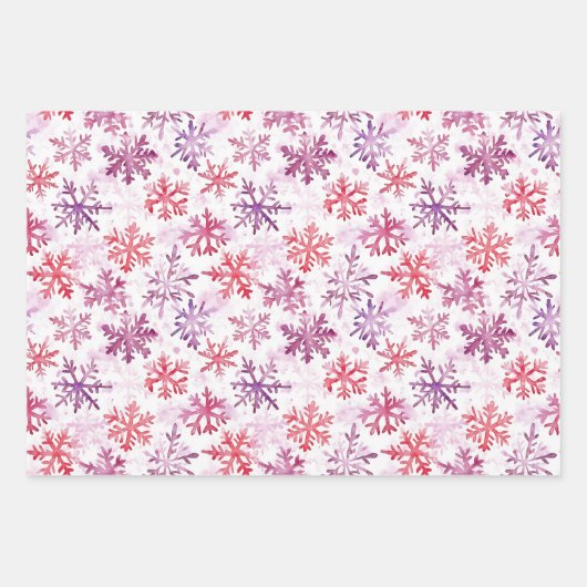 Red Purple Snowflakes Christmas Tree Stripes Geschenkpapier Set (Vorderseite)