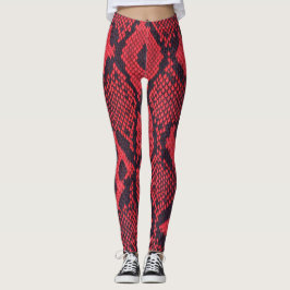 Red Python Snake Print Women's Leggings