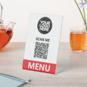 Red Qr Code Menu | Logo Contactless Modern Sockelschild (In SItu)