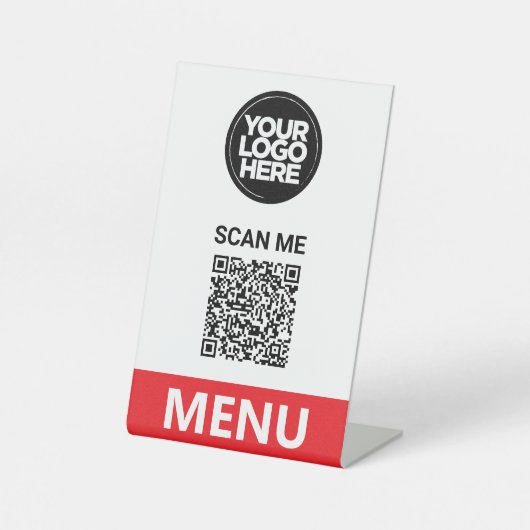 Red Qr Code Menu | Logo Contactless Modern Sockelschild (Vorderseite)