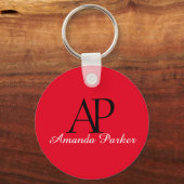 Red QR Code Schlüsselring Social Media Custom Mono Schlüsselanhänger (Rückseite)