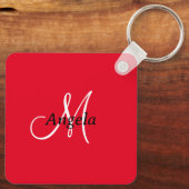 Red QR Code Schlüsselring Social Media Square Alum Schlüsselanhänger (Rückseite)