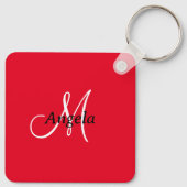 Red QR Code Schlüsselring Social Media Square Alum Schlüsselanhänger (Rückseite)