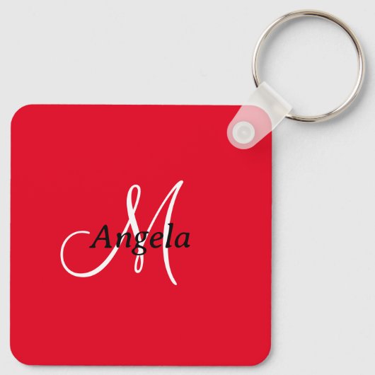 Red QR Code Schlüsselring Social Media Square Alum Schlüsselanhänger (Rückseite)