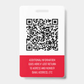 Red QR Coded V1 Mitarbeiter Abzeichen Ausweis (Rückseite)