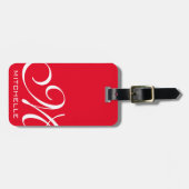 Red QR Script Mit Monogramm Luggage Tag Gepäckanhänger (Vorderseite horizontal)
