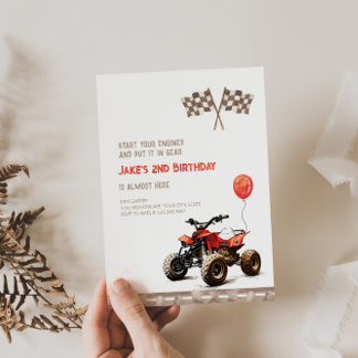 Red Quad Bike jedes Alter Geburtstag Einladung