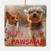 Red Quarantine Buddy Merry Pawsmas Hund Weihnachte Keramikornament (Rückseite)