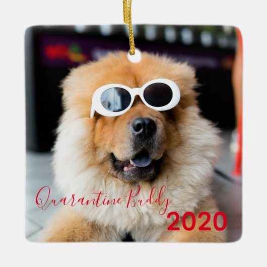 Red Quarantine Buddy Merry Pawsmas Hund Weihnachte Keramikornament (Vorderseite)