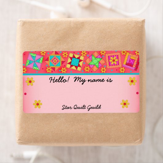 Red Quilt Blocks Quilters Name Tag (Insitu)