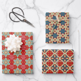 Red Quilt Muster Happy Birthday Add Name 3 Geschenkpapier Set