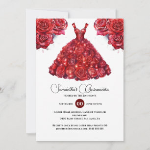 Red Quinceañera Ballgown elegante Rose Blume 15. Einladung