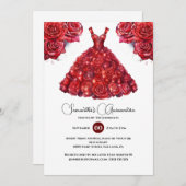Red Quinceañera Ballgown elegante Rose Blume 15. Einladung (Vorne/Hinten)