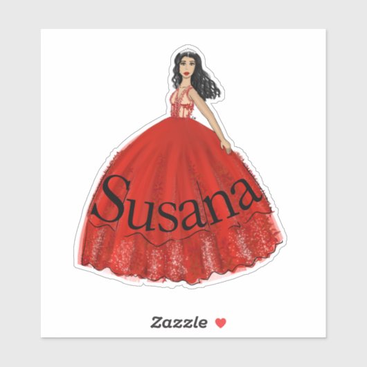 Red Quinceanera Fashion Illustration Sticker (Blatt)