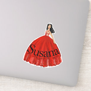Red Quinceanera Fashion Illustration Sticker