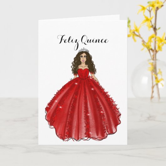 Red Quinceanera - Feliz Quince Birthday Card Karte (Gelbe Blume)