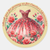Red Quinceañera Kleid Vielen Dank für Ihre Lieblin Runder Aufkleber (Vorderseite)