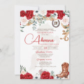 Red Quinceanera Rose Anemone Extravagant Charro/Co Einladung (Vorderseite)