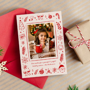 Red Quirky Whimsical Hand Gezeichnet Weihnachtssym Feiertagskarte