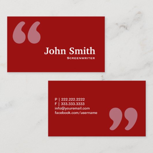 Red Quotes Screenwriter Business Card Visitenkarte (Vorne/Hinten)