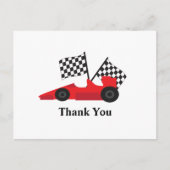 Red Race Auto mit Checkered Flags Postkarte (Vorderseite)