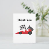 Red Race Auto mit Checkered Flags Postkarte (Stehend Vorderseite)