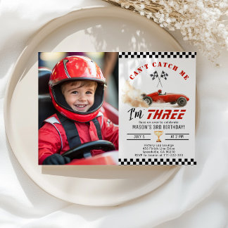 Red Race Cant fangen mich Junge Foto 3. Geburtstag Einladung