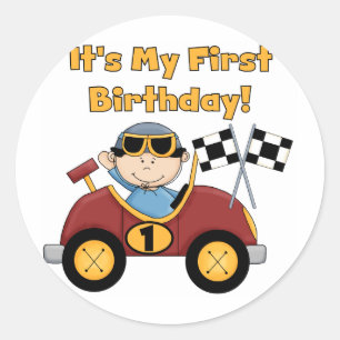Red Race Car 1. Geburtstag Tshirts und Geschenke Runder Aufkleber