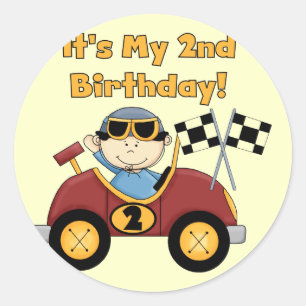 Red Race Car 2. Geburtstag Tshirts und Geschenke Runder Aufkleber