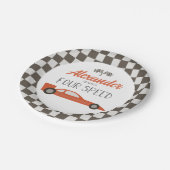 Red Race Car 4. Geburtstag Paper Teller (Schrägansicht)