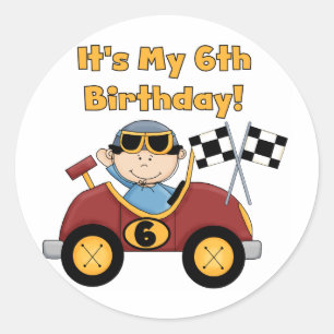 Red Race Car 6. Geburtstag T - Shirt und Geschenke Runder Aufkleber