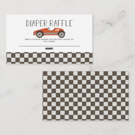 Red Race Car Baby Dusche Windeln Raffel Begleitkarte (Vorne/Hinten)