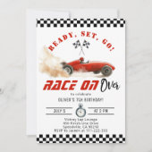 Red Race Car Bereit Set Racing Jegliche Jahreszeit Einladung (Vorderseite)